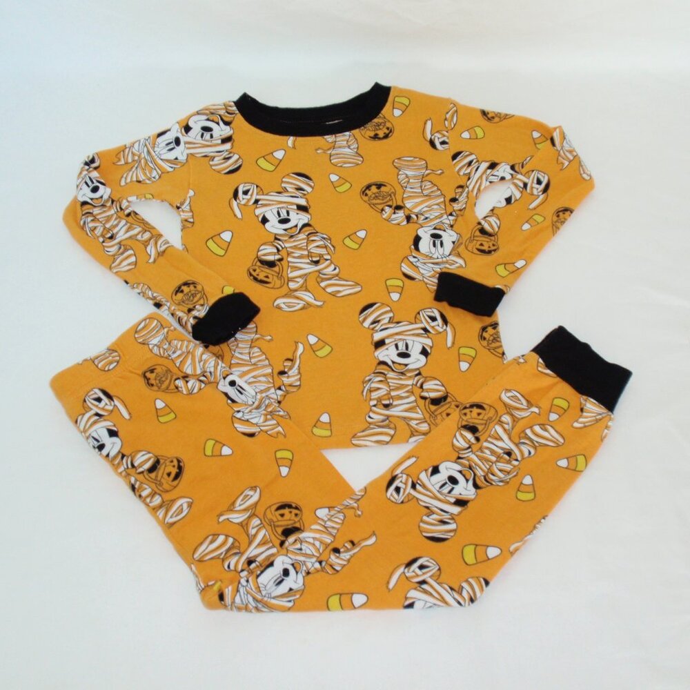 Disney Halloween Mickey Minnie Candy Corns Orange Long Sleeve Pajamas Sz 5